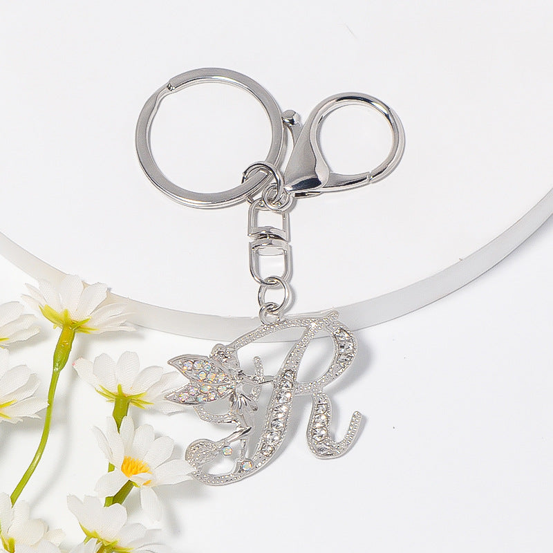 Alloy diamond English letters, key chain, little angel car key pendant