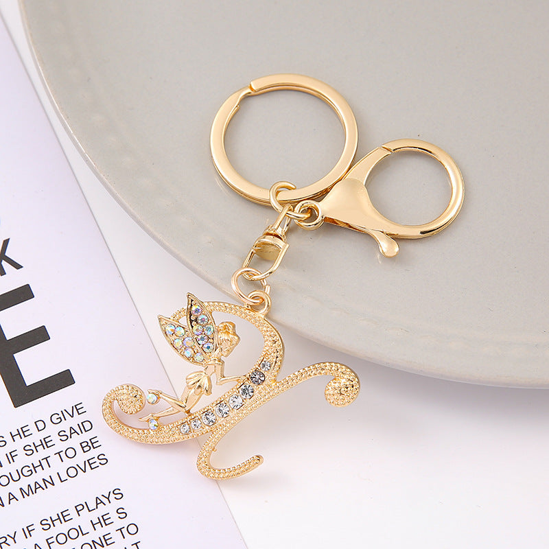 Alloy diamond English letters, key chain, little angel car key pendant