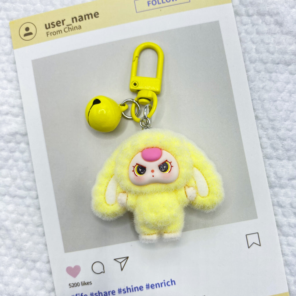 Three-dimensional flocking lop-eared rabbit, keychain pendant schoolbag