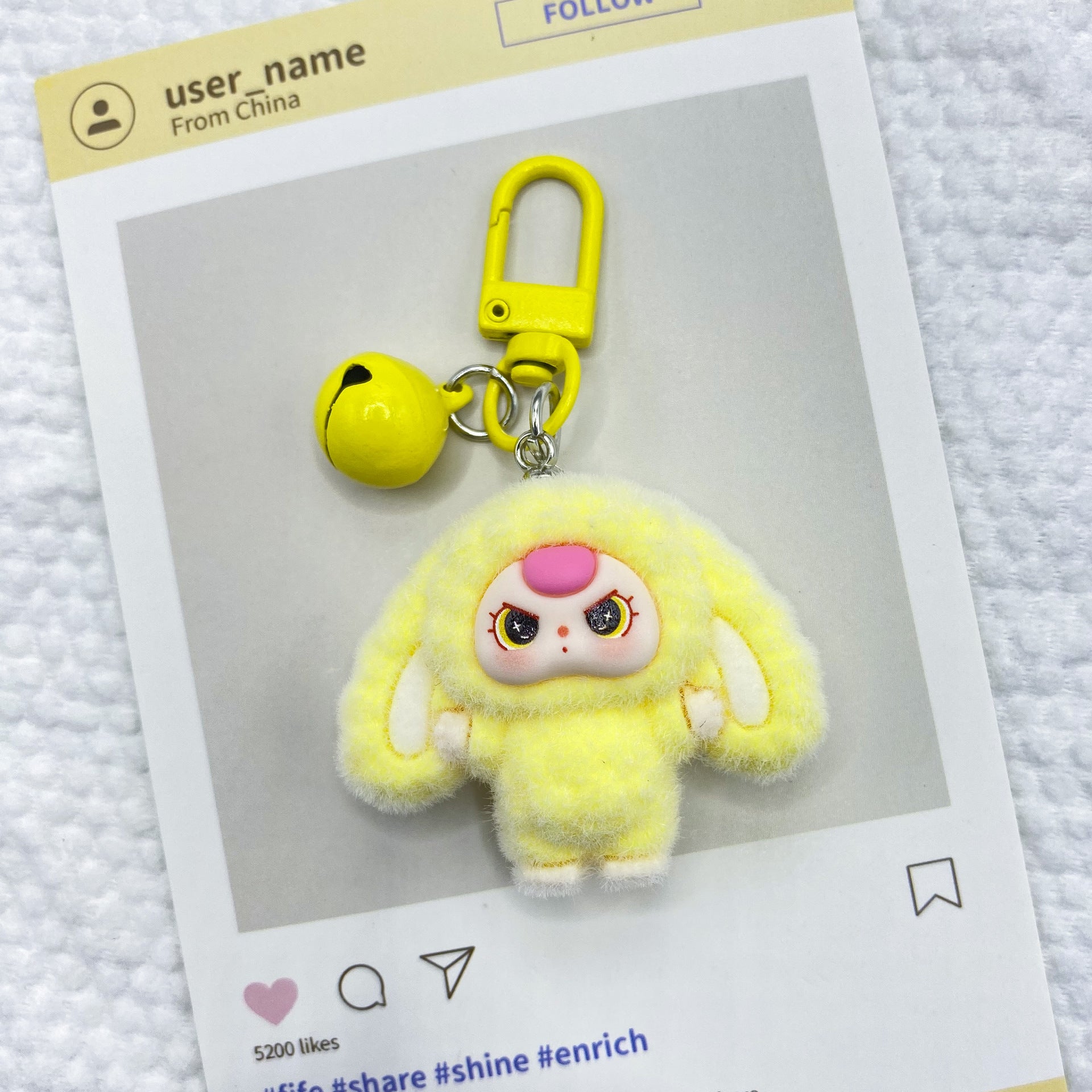 Three-dimensional flocking lop-eared rabbit, keychain pendant schoolbag