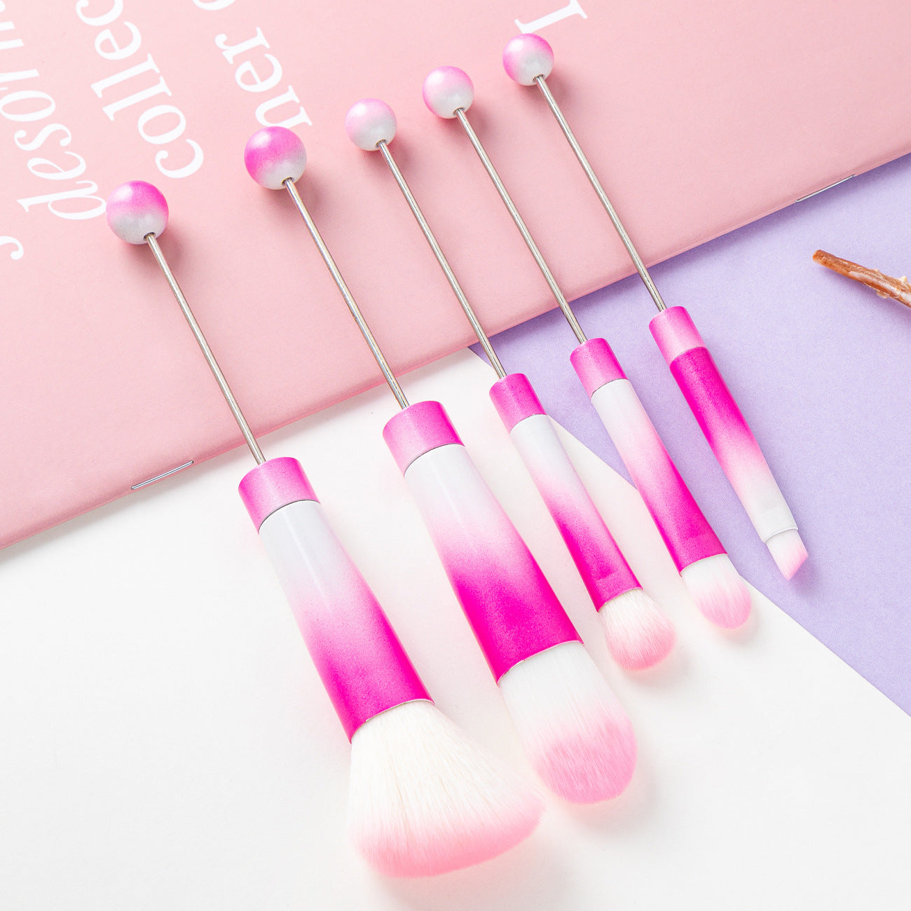 5 DIY metal handles, beaded makeup brush set
