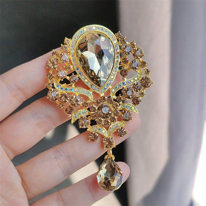6-Color Stylish Retro Crystal Brooch, Alloy Rhinestone Pin, Colored Pendant Corsage
