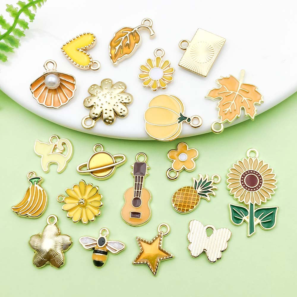 Mixed 20 yellow gold plated enamel charm metal, alloy