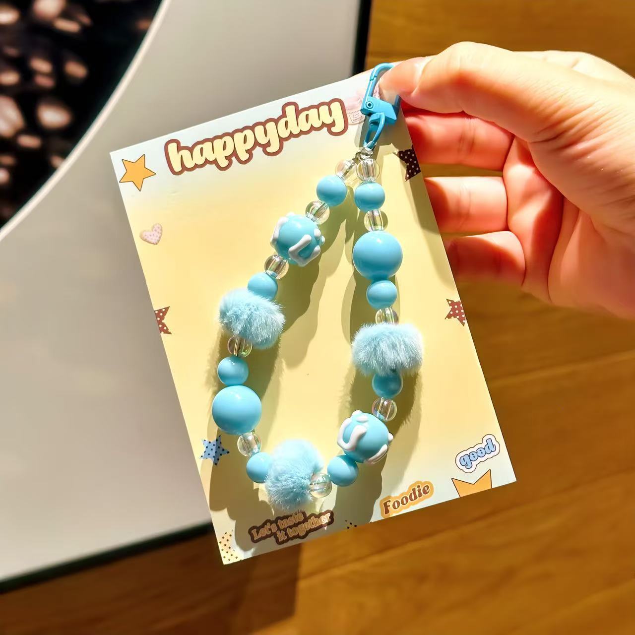 C2 new hairball hand-painted beads/plush mobile phone chain/wrist pendant/bag keychain