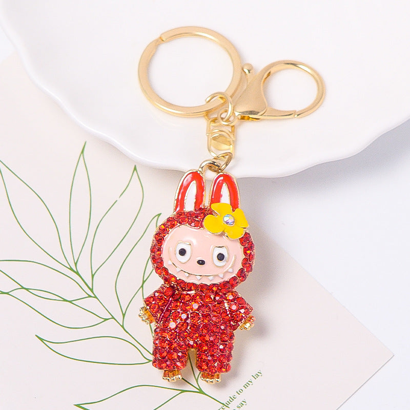 4- Color diamond rubbing cloth, metal keychain, ring, car backpack key pendant