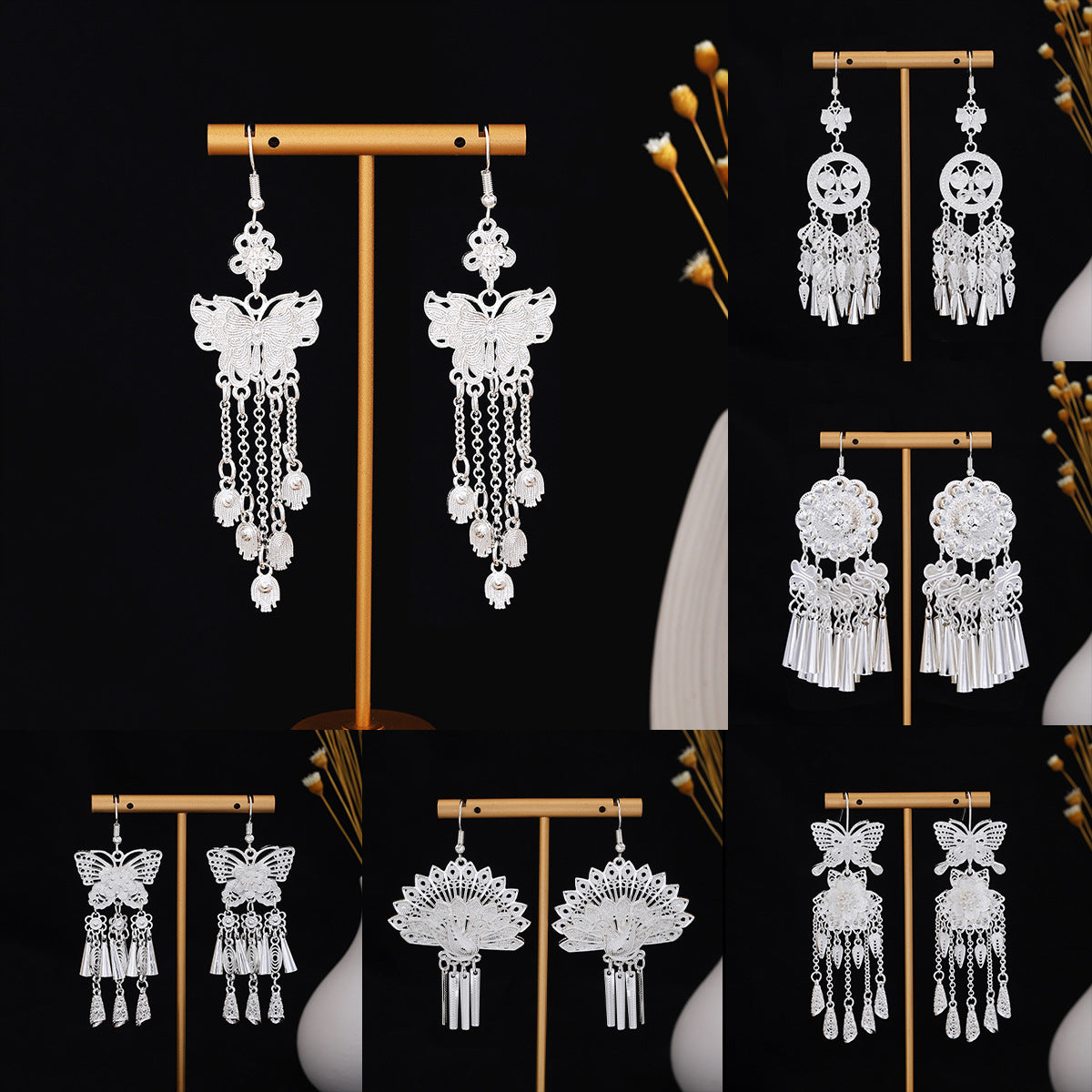 E6,Miao silver earrings