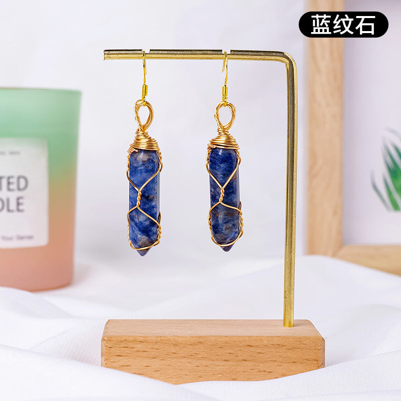 17-Color/Types, Crystal-wound double-pointed pillar earrings