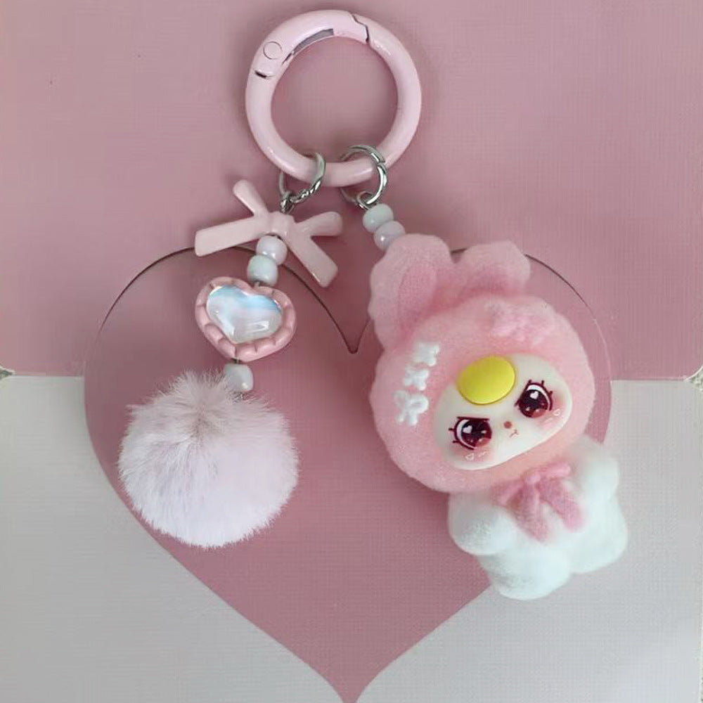 Flocking standing baby three-year-old pendant school bag bag cartoon DIY doll girl pendant student keychain gift