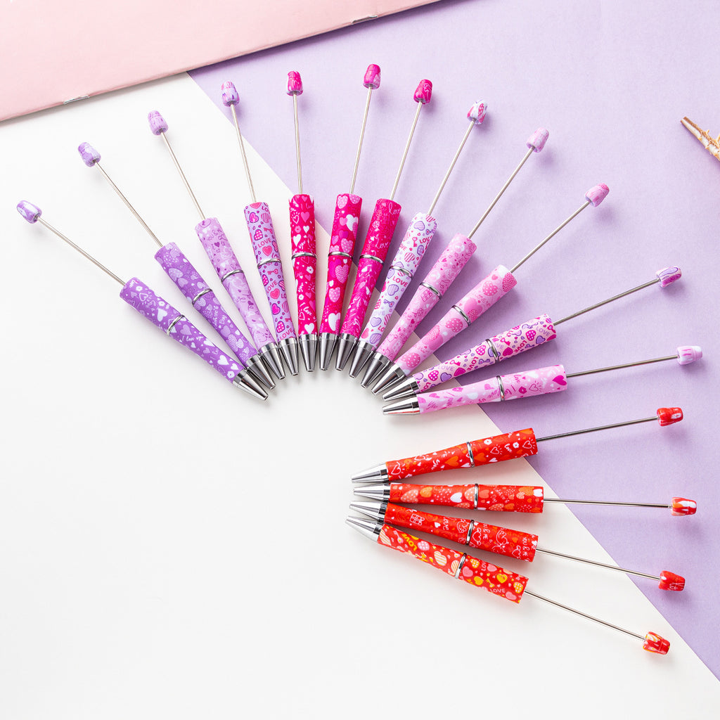 16-Color DIY Valentine's Day love bead pen, creative handmade, printed multi-color beaded ballpoint pen