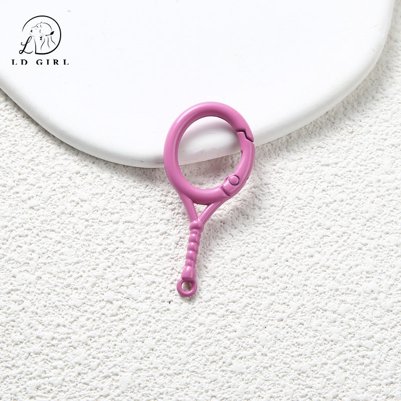 A Tennis racket spring buckle, open ring, spring ring, badminton racket keychain, DIY accessory buckle
