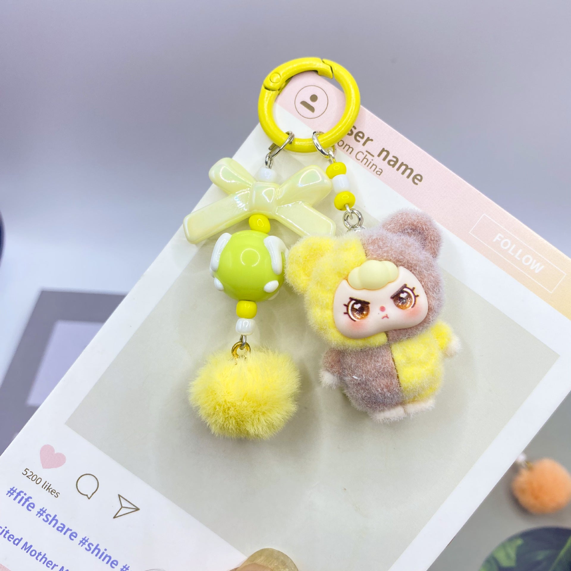 Flocking color matching, keychain pendant.