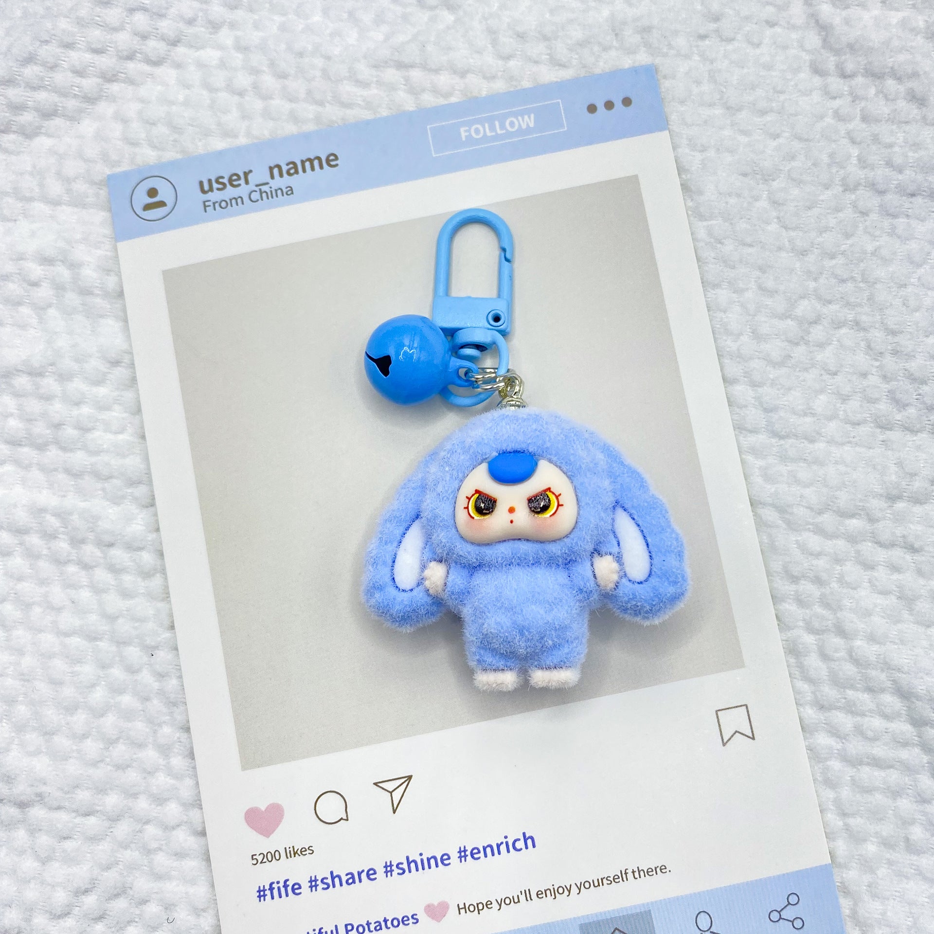 Three-dimensional flocking lop-eared rabbit, keychain pendant schoolbag