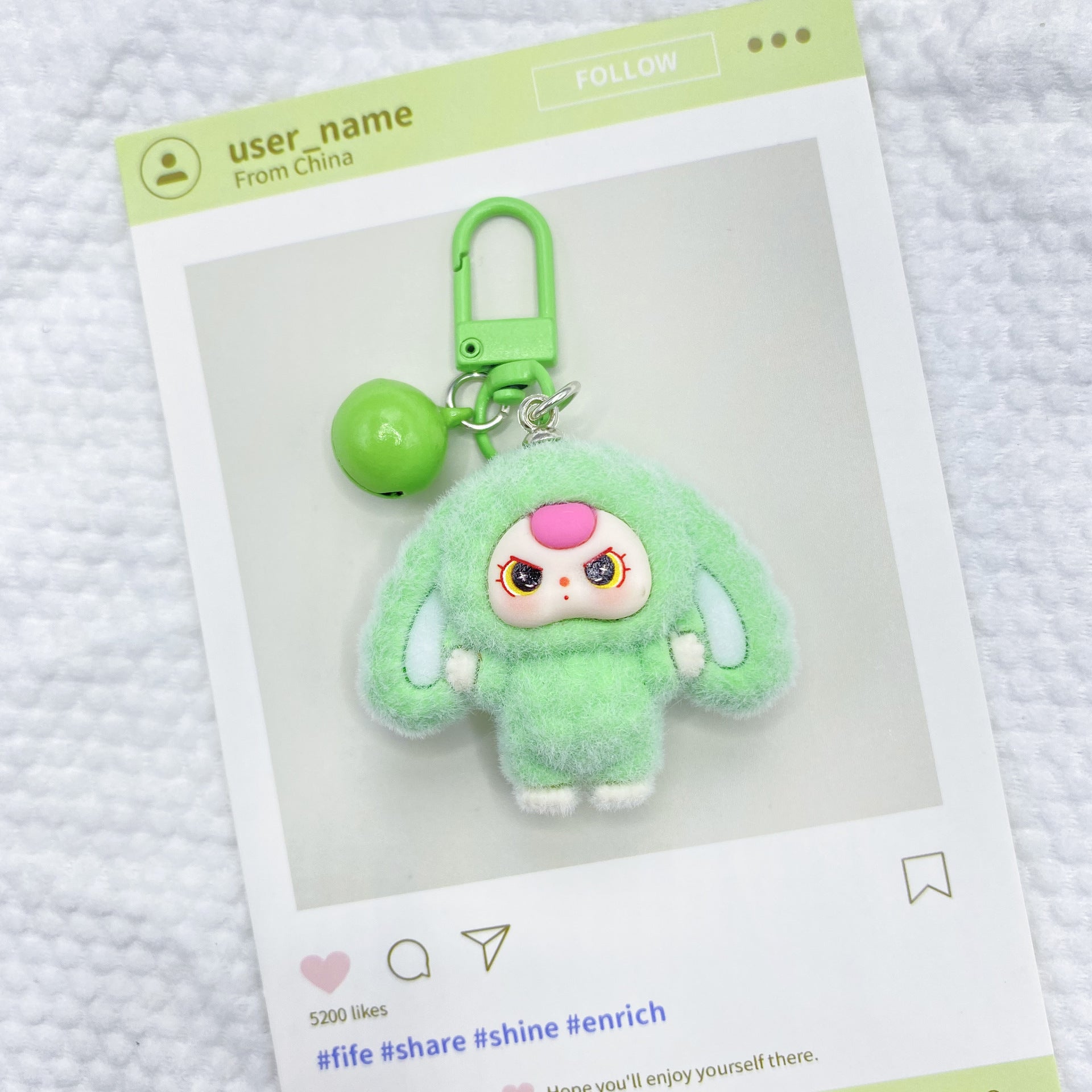 Three-dimensional flocking lop-eared rabbit, keychain pendant schoolbag