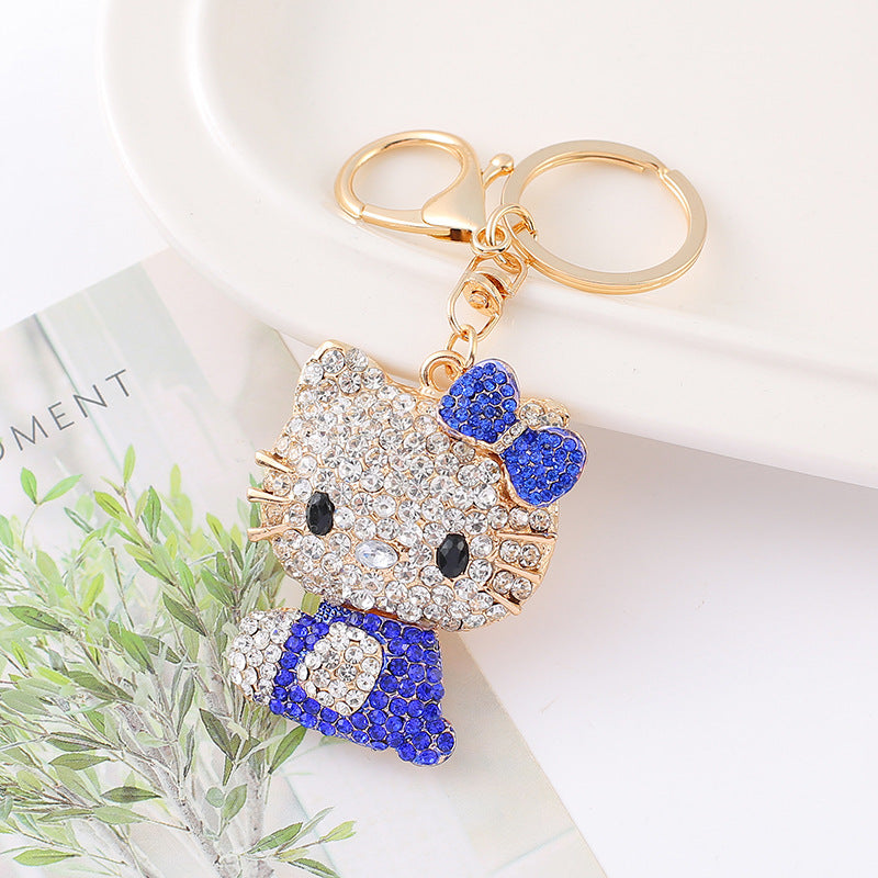 7-Color Diamond cat, car keychain, metal bag pendant, key chain ring.