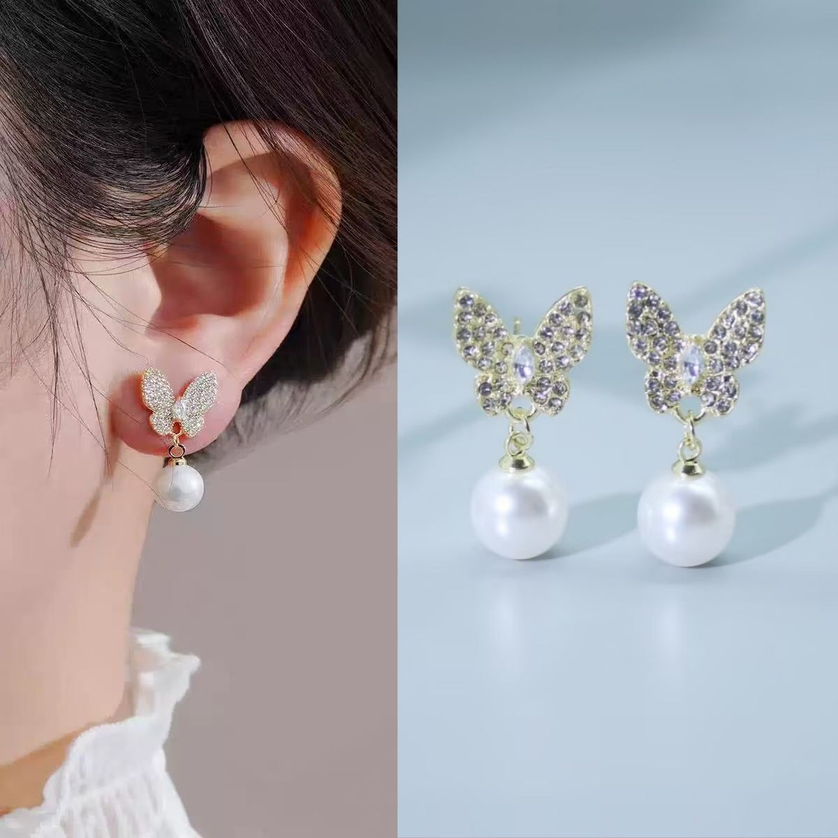 E12,925 Silver Needle Geometric Pearl Earrings G