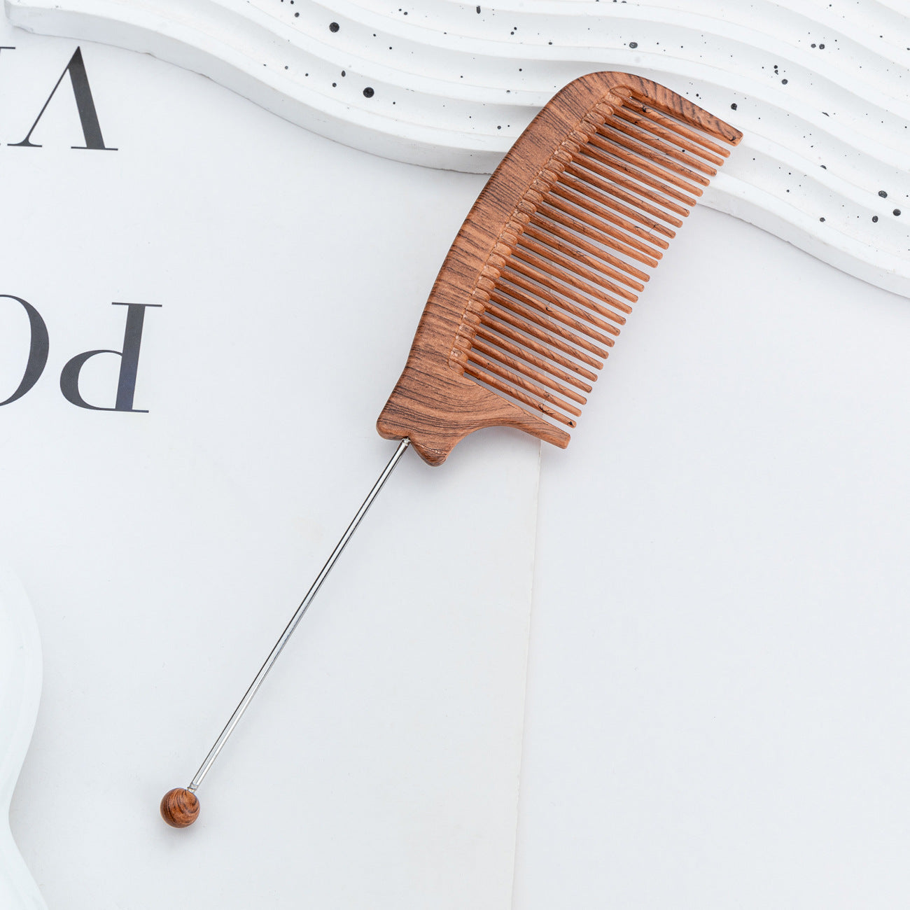 DIY multi-color wood grain beaded comb, makeup comb