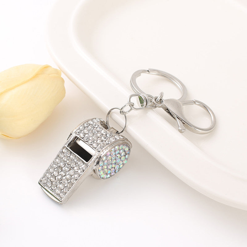 Exquisite Diamond double-layer whistle, keychain, metal crystal whistle, car pendant, keyring