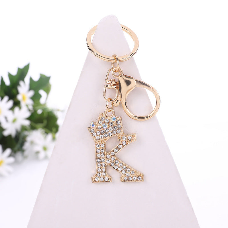 Metal Diamond letter keychain, premium key ring, rhinestone backpack charm