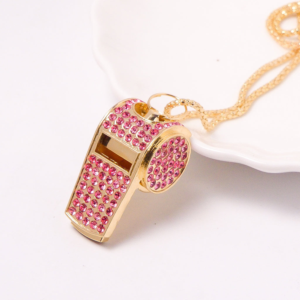 Exquisite Diamond double-layer whistle, keychain, metal crystal whistle, car pendant, keyring