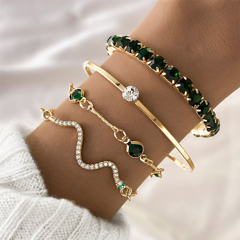 B2,Fashion Green Grandmother Diamond Bracelet Set