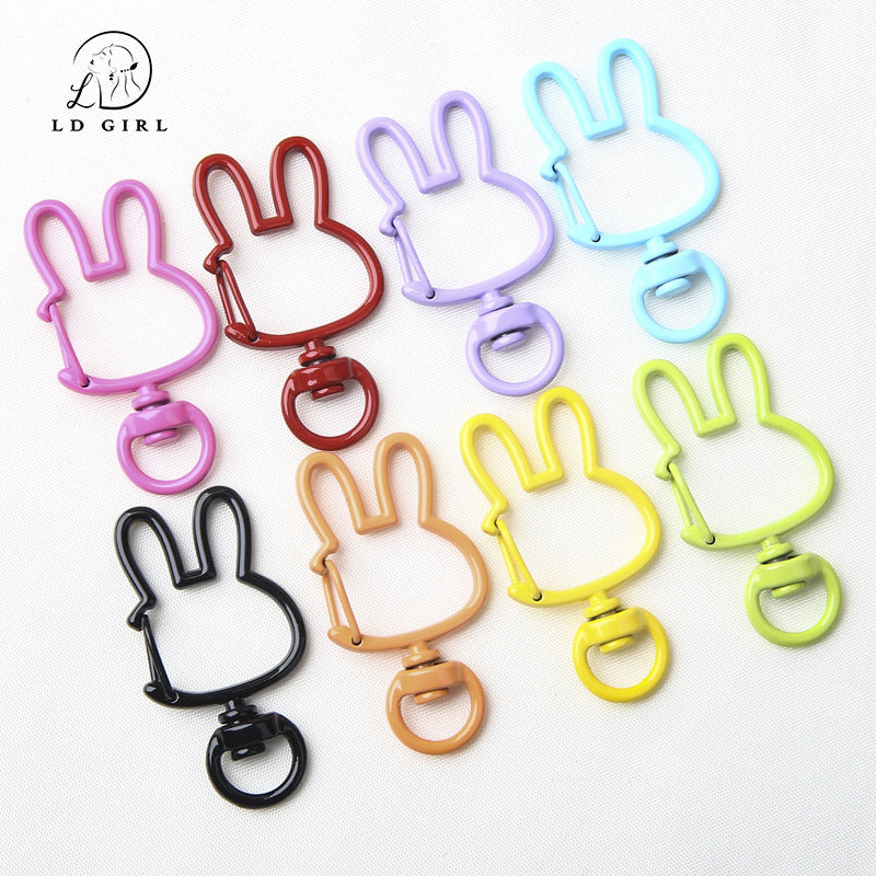 A spring buckle, universal rotation, candy-colored bunny, cat love keychain, DIY jewelry accessories.