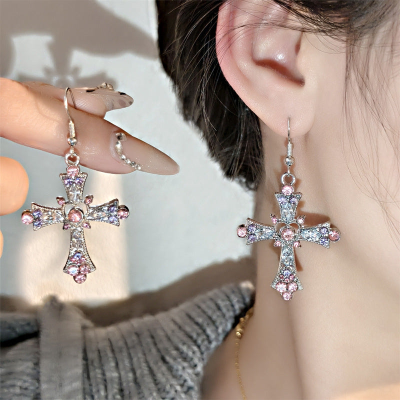 Fashion Bohemian Crystal Rhinestone Colorful Cross Earrings