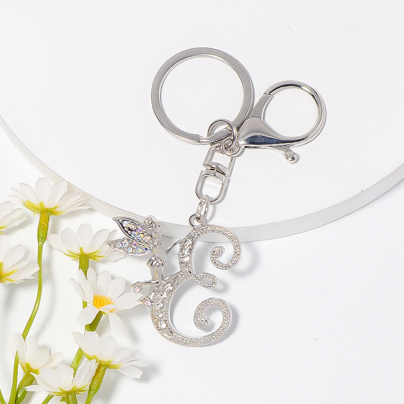 Alloy diamond English letters, key chain, little angel car key pendant