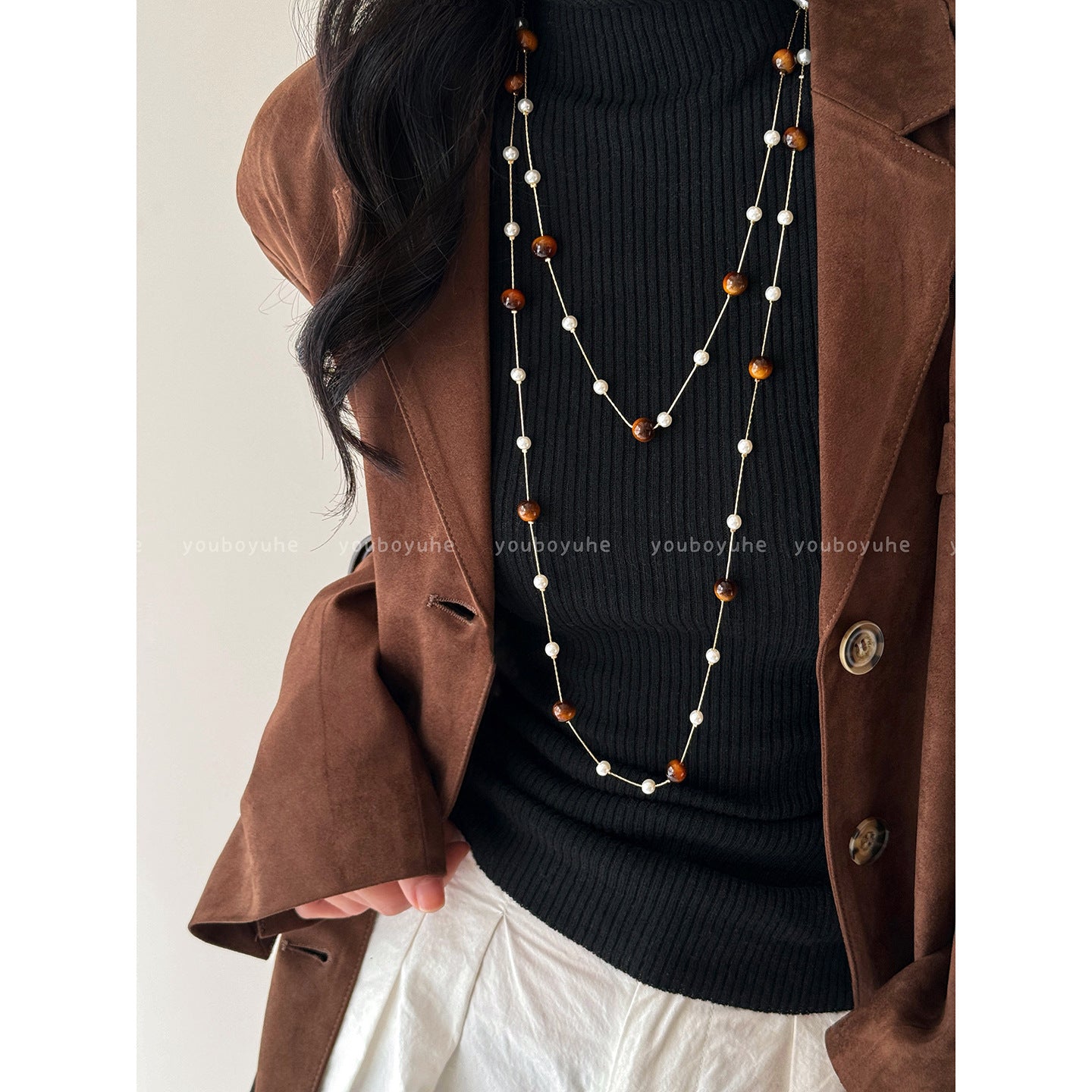 N1,Pendant necklace with long flowing chain