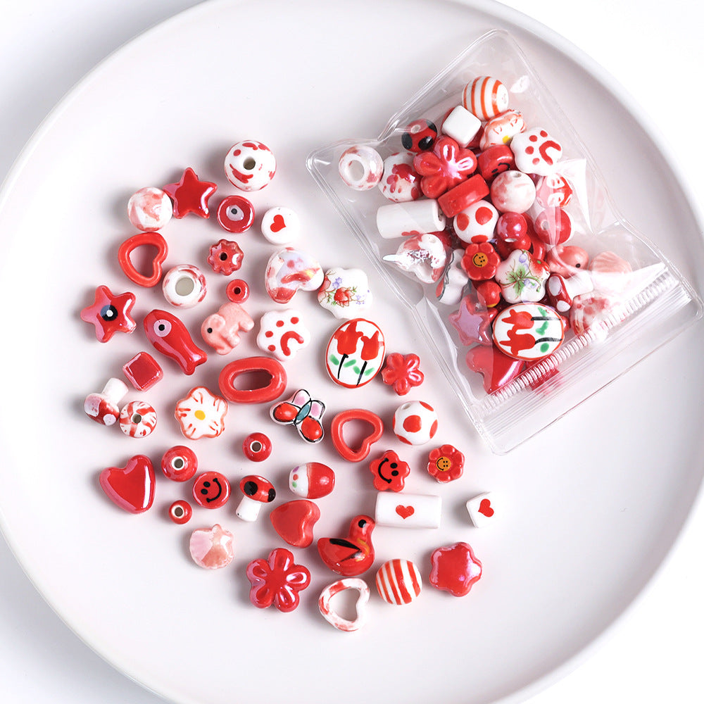 Ceramic mixed beads sets, hand-painted DIY accessories sets