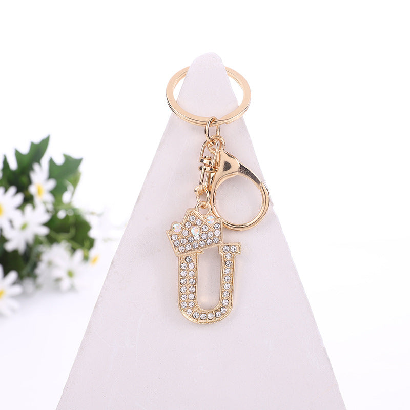 Metal Diamond letter keychain, premium key ring, rhinestone backpack charm