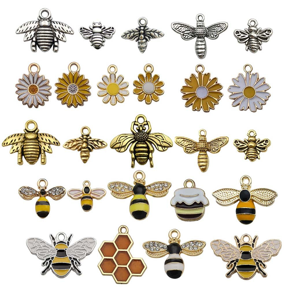 Alloy bee series gold plated enamel charm