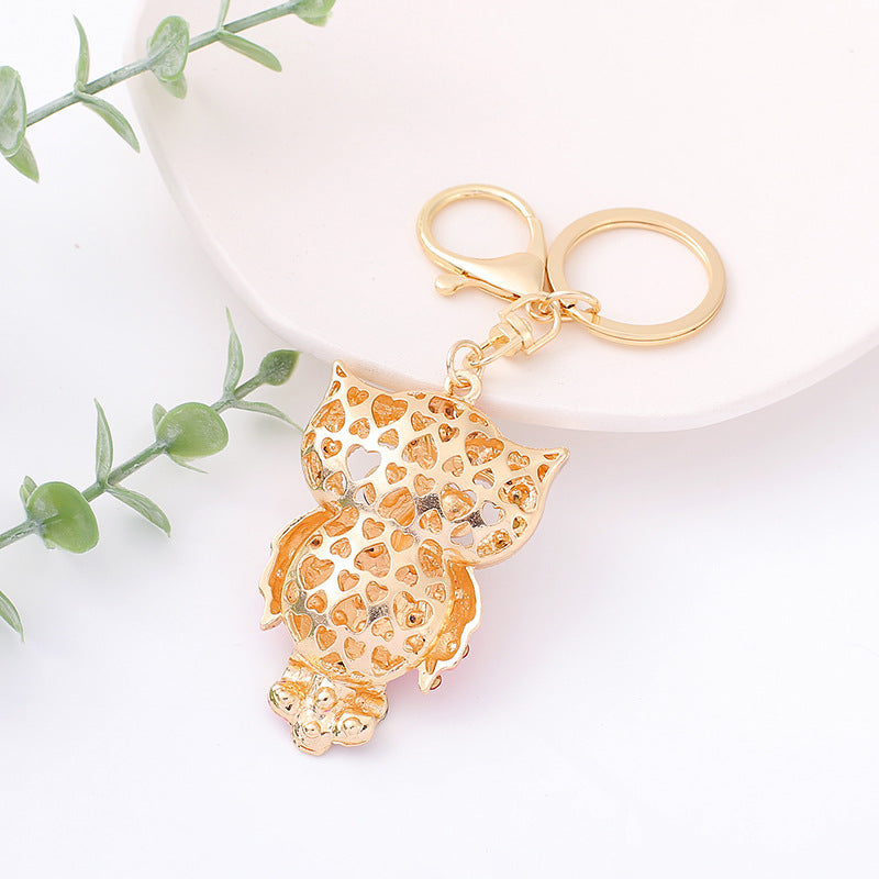 26-Color, Cartoon Owl with Diamonds, Metal Keychain