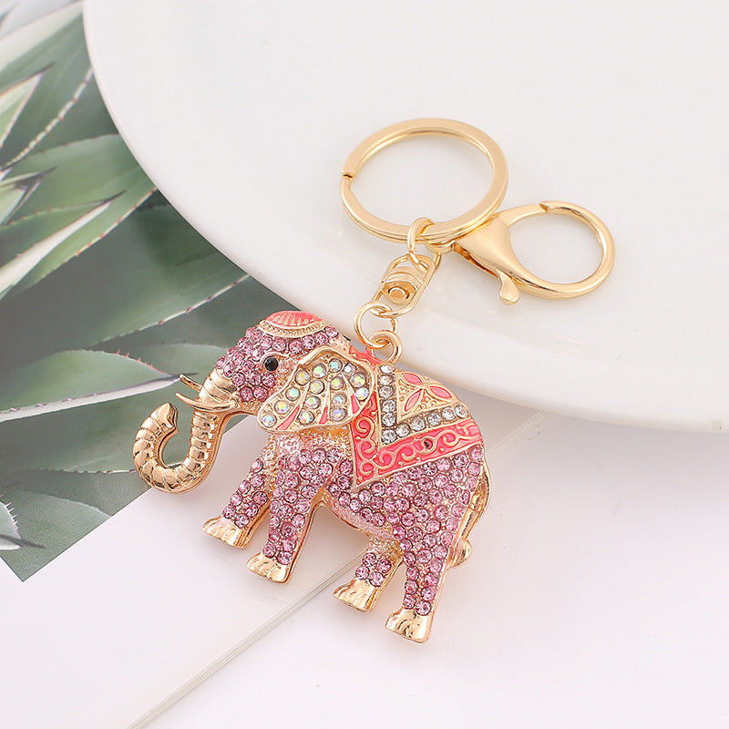 4-Color Thailand style elephant, diamond keychain, metal car pendant, key chain.