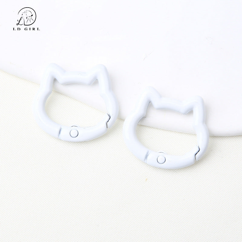 A Color paint cat head spring chain, key chain, DIY accessories, alloy connecting ring