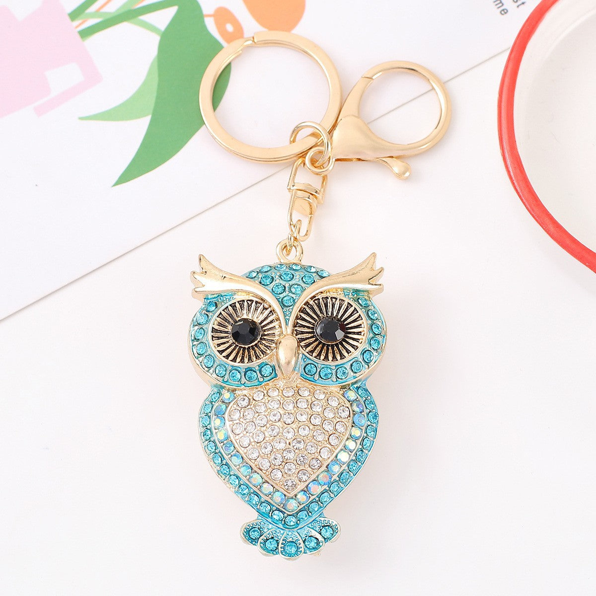 26-Color, Cartoon Owl with Diamonds, Metal Keychain
