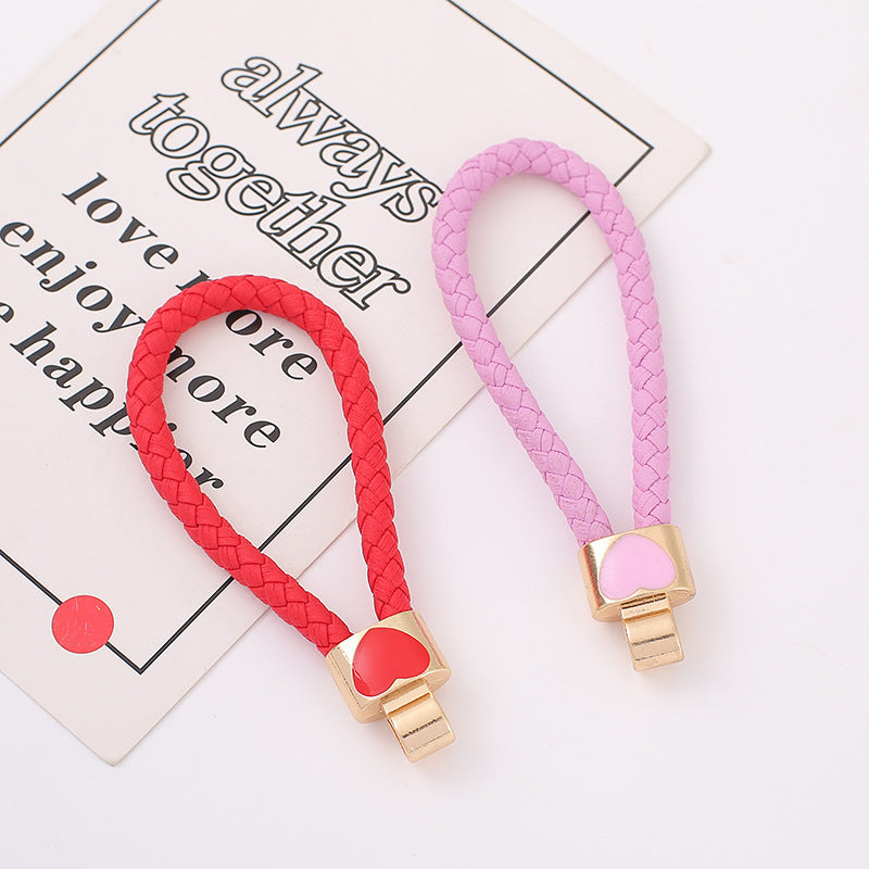 7-Color Alloy love leather rope, keychain, woven car pendant, colored keychain pendant