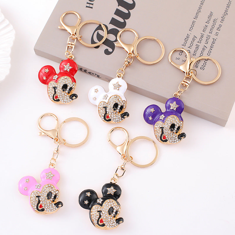 Mickey  car keychain, pendant, metal cartoon Mickey, diamond-encrusted backpack pendant.