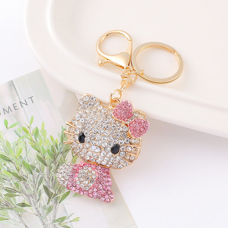 7-Color Diamond cat, car keychain, metal bag pendant, key chain ring.