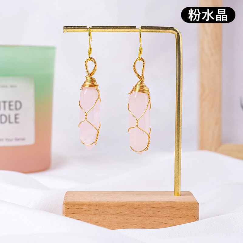 17-Color/Types, Crystal-wound double-pointed pillar earrings