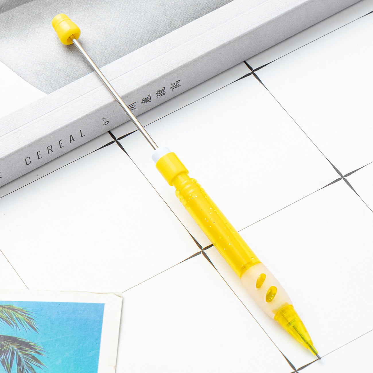 9-Color DIY beaded automatic pencil 0.5mm plastic press automatic pen, children's writing drawing pen office activity pencil