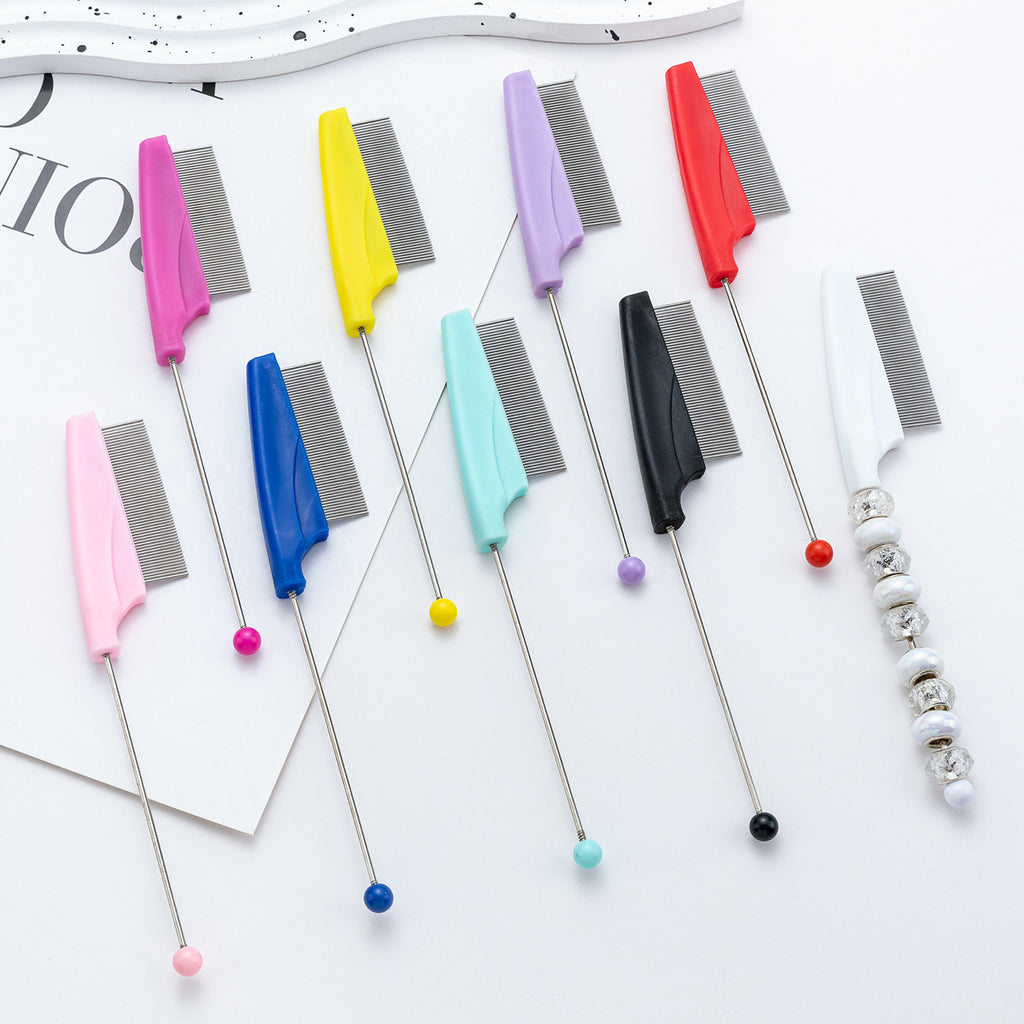 DIY beaded pet comb dog cat flea removal comb plastic dense tooth special comb steel needle comb hair removal comb wholesale