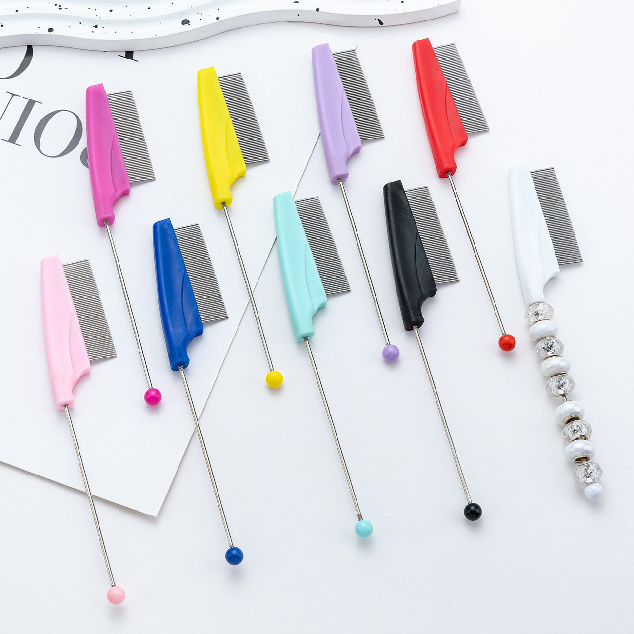DIY beaded pet comb dog cat flea removal comb plastic dense tooth special comb steel needle comb hair removal comb wholesale