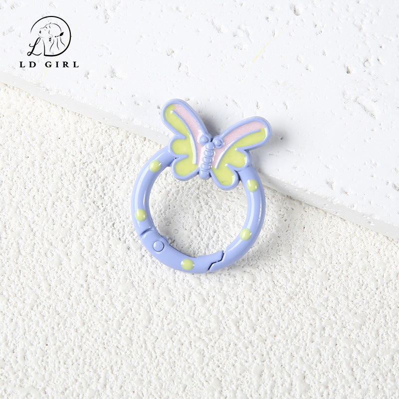 A butterfly spring buckle, mobile phone chain spring ring, cartoon open keychain, DIY alloy accessories