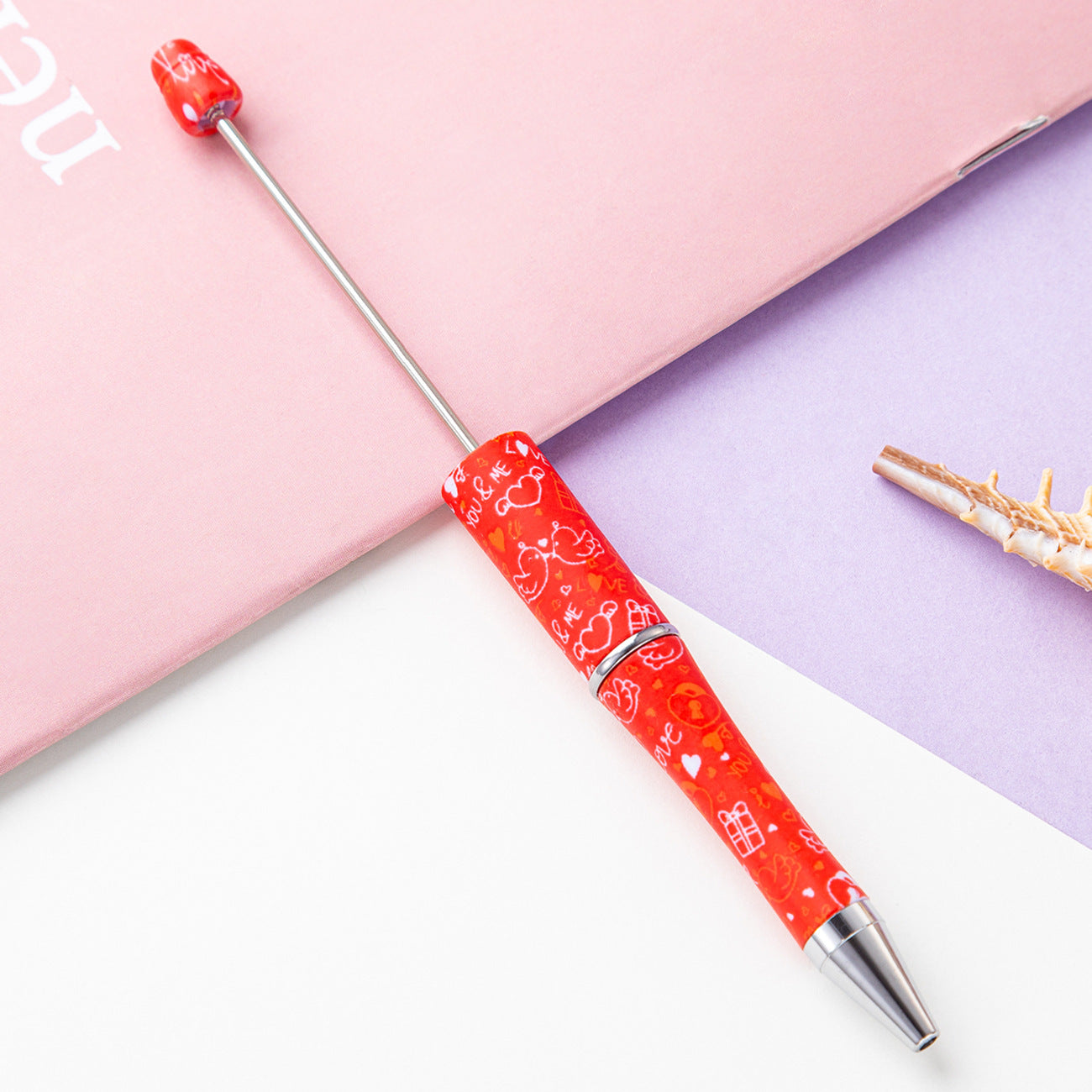 16-Color DIY Valentine's Day love bead pen, creative handmade, printed multi-color beaded ballpoint pen