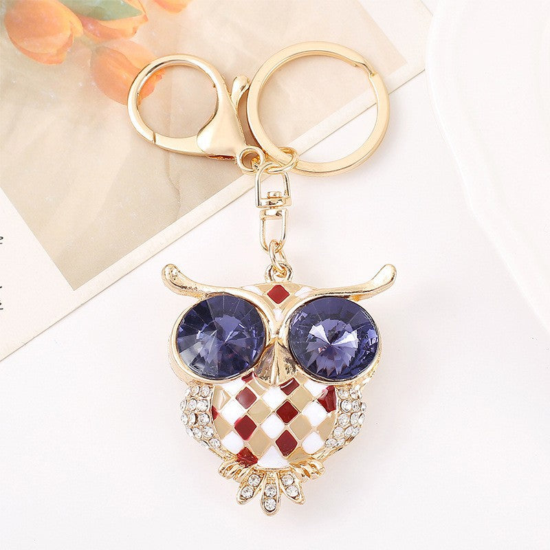 26-Color, Cartoon Owl with Diamonds, Metal Keychain