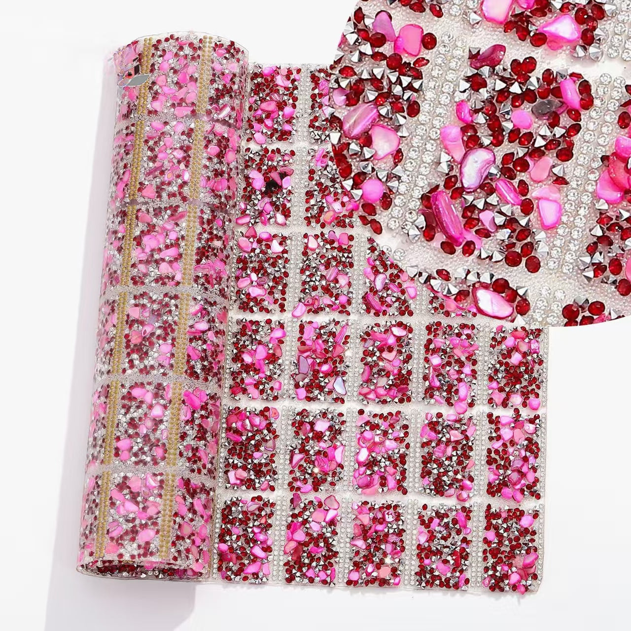 6-Color Pointed bottom rhinestone with colored gravel double-sided tape square drill piece [whole piece 24 * 40cm small square 3 * 4cm]