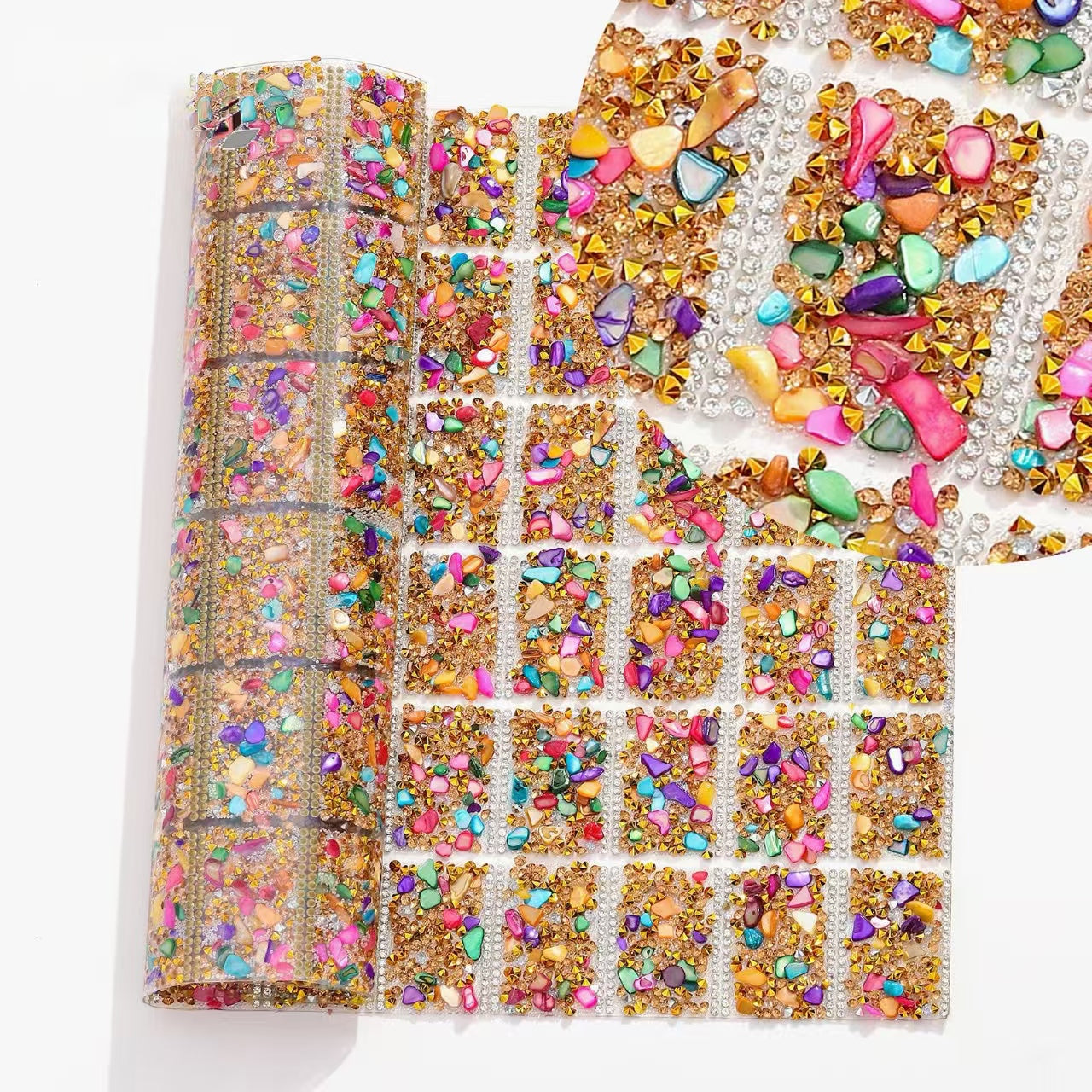 6-Color Pointed bottom rhinestone with colored gravel double-sided tape square drill piece [whole piece 24 * 40cm small square 3 * 4cm]