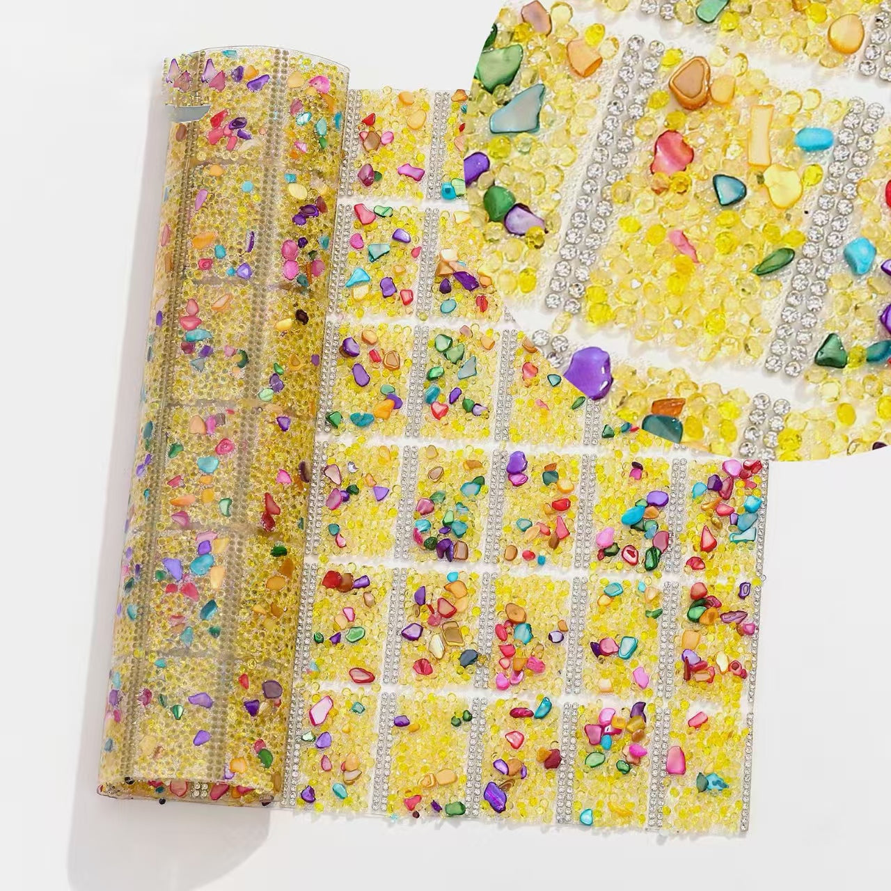 6-Color Pointed bottom rhinestone with colored gravel double-sided tape square drill piece [whole piece 24 * 40cm small square 3 * 4cm]